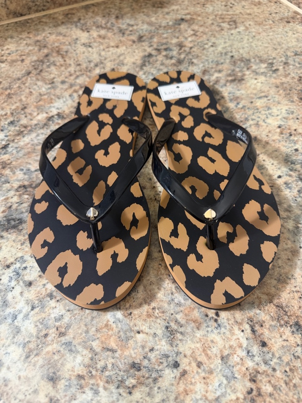 Kate Spade Fleur Flip Flops Animal Print Black Beach Pool - Size Women's 8